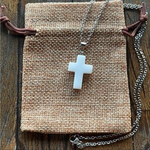 White Jade Necklace Crystal Cross Necklace Boho Jewelry Hippie Necklace